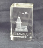 Dekoratif 3D Kristal Küp İstanbul Kız Kulesi (5cmx5cmx8cm) Kırık - 1