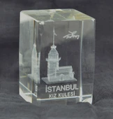 Dekoratif 3D Kristal Küp İstanbul Kız Kulesi (3.8cmx3.8cmx5.8cm) Kırık - 1