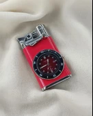 Saatli Çakmak Pürmüz Ayarlanabilir Mavi Gazlı Doldurulabilir Çift Alevli Çakmak Saat - 1