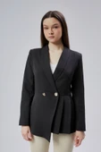Siyah Regular Fit Pile Detaylı Blazer Ceket - 3
