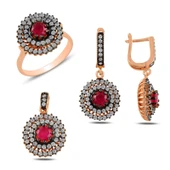 Gümüş Yakut Zirkon Taşlı Elmas Montür Set - 1