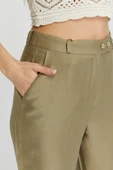 Küf Yeşili Keten İspanyol Paça Dokuma Pantolon - 5