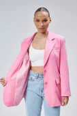 Pembe Kadın Düğmeli Oversize Blazer Ceket - 10