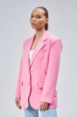 Pembe Kadın Düğmeli Oversize Blazer Ceket - 5