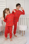 Yılbaşı Temalı Baston Şeker Desenli %100 Pamuk Unisex Pijama Takımı thumbnail 3