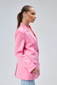 Pembe Kadın Düğmeli Oversize Blazer Ceket - 6