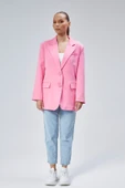 Pembe Kadın Düğmeli Oversize Blazer Ceket - 4