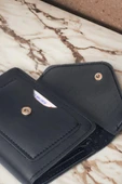 Kadın Yumuşak Derili Çıtçıtlı Ve Fermuarlı Şık Siyah Cüzdan Kartlık Aksesuar - 6