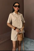 Lucky Life Kadın Gömlek Şort Etek Viscon Lucky Life Kadın Keten Takım - 6