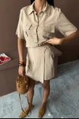 Lucky Life Kadın Gömlek Şort Etek Viscon Lucky Life Kadın Keten Takım - 4