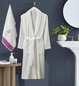 Bornoz - Nakışlı Havlu Seti Cora Bayan Krem L/XL+45x85cm thumbnail 1