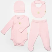 4'lü Fitilli Ayaklı Takım ( Pantolon-Zıbın-Şapka-Önlük) 9007 Pembe - 1