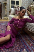 Madonna Yaka Derin Yırtmaç Etekli Şık Lucky Life Kadın Triko Takım - 8