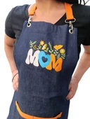 Anneler günü Kim İlkbahar Çiçekleri Nakışlı Keten, Chef Mutfak Önlüğü - 4