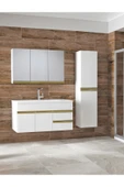 Alfa Banyo Esen Beyaz Gold 100+35 cm Mdf Lavabolu Banyo Dolabı Boy Dolaplı Banyo Lavabo Dolabı - 1
