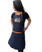 Anneler günü Kim İlkbahar Çiçekleri Nakışlı Keten, Chef Mutfak Önlüğü - 7