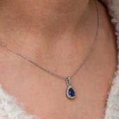 Lucky Life Gümüş Mavi Taşlı Damla Kadın Kolye thumbnail 2