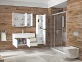 Alfa Banyo Esen Beyaz Gold 100+35 cm Mdf Lavabolu Banyo Dolabı Boy Dolaplı Banyo Lavabo Dolabı - 3