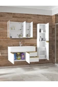 Alfa Banyo Esen Beyaz Gold 100+35 cm Mdf Lavabolu Banyo Dolabı Boy Dolaplı Banyo Lavabo Dolabı - 2