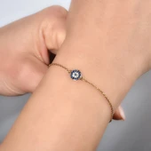 14 Ayar Altın Kaplama Minimal NazarlıK Gümüş Bileklik - CBS00120 thumbnail 1