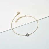 14 Ayar Altın Kaplama Minimal NazarlıK Gümüş Bileklik - CBS00120 thumbnail 3