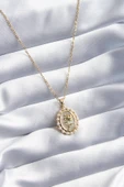 316L Çelik Gold Renk Gül Model İnci Detay Kadın Kolye - TJ-BKO8094 - 1