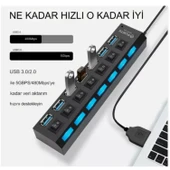 Ozmik USB 2.0 Hub Güç Şeridi 7 Portlu On/of Anahtarlı Akım Korumalı Bilgisayar Çoklayıcı - 4