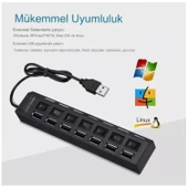 Ozmik USB 2.0 Hub Güç Şeridi 7 Portlu On/of Anahtarlı Akım Korumalı Bilgisayar Çoklayıcı - 6