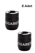 Porsima C-00513 2 li Kokusuz Cam Hazneli Yanmaz Plastik Kapaklı Ev Araç İçi Küllük Kül Tablası Siyah - 2