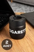 Porsima C-00513 2 li Kokusuz Cam Hazneli Yanmaz Plastik Kapaklı Ev Araç İçi Küllük Kül Tablası Siyah - 1