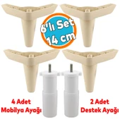 Mobilya Tv Ünitesi Çekyat Koltuk Kanepe Baza Destek Ayağı Ayakları 14 Cm Krem M8 6'lı Set thumbnail 1