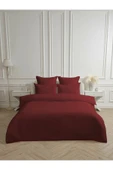 Line Bordo Pamuk Saten Çift Kişilik Nevresim Takımı Lastiksiz Çarşaflı 4 Parça Set - 1