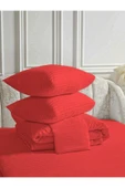 Line Kırmızı Pamuk Saten Çift Kişilik Nevresim Takımı Lastiksiz Çarşaflı 4 Parça Set - 3