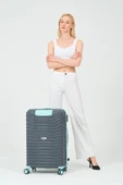 Keo-Plus Gri-Turkuaz 3 lü Set Silikon Kırılmaz PP Valiz - 5