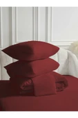 Line Bordo Pamuk Saten Çift Kişilik Nevresim Takımı Lastiksiz Çarşaflı 4 Parça Set - 3