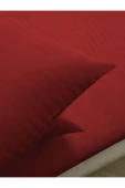 Line Bordo Pamuk Saten Çift Kişilik Nevresim Takımı Lastiksiz Çarşaflı 4 Parça Set - 4