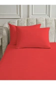 Line Kırmızı Pamuk Saten Çift Kişilik Nevresim Takımı Lastiksiz Çarşaflı 4 Parça Set - 5