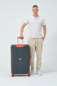 Keo-Plus Gri-Turuncu 3 lü Set Silikon Kırılmaz PP Valiz - 4
