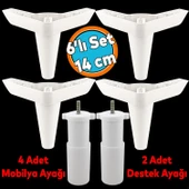 Mobilya Tv Ünitesi Çekyat Koltuk Kanepe Baza Destek Ayağı Ayakları 14 Cm Beyaz M8 6'lı Set thumbnail 1