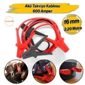 600 Amper Akü Takviye Kablosu 2.2 Metre 16mm² Kalınlık 6V/12/24V Araç Araba Oto Akümülatör Sarj Şarj - 1