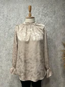 25Y5307 BLUZ SATEN YAPRAK DESENLİ KOL LASTİKLİ - 1