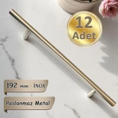 12 Adet Boy Kulp İnox 192 mm Kulp Mobilya Mutfak Dolabı Çekmece Dolap Kapak Kulpu Kulbu Metal Kulpları - 1
