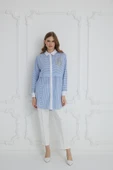 İŞLEMELİ ÇİZGİLİ PAMUKLU GÖMLEK - 4