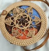 Çanta Bambu Rattan El Yapımı Deri Askı Kadın Hasır Omuz Çantası Taba Renk - 8