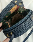Çanta Çiçek Desenli Bambu Rattan El Yapımı Deri Askı Kadın Hasır Omuz Çantası Siyah Renk - 7