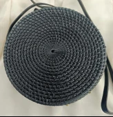 Çanta Çiçek Desenli Bambu Rattan El Yapımı Deri Askı Kadın Hasır Omuz Çantası Siyah Renk - 5