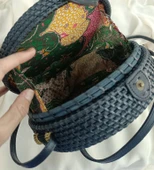 Çanta Çiçek Desenli Bambu Rattan El Yapımı Deri Askı Kadın Hasır Omuz Çantası Siyah Renk - 6