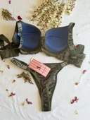 LOVE SEVRET Mikro Kumaş Taşlı Askılı Dolgulu Sütyen kadın iç çamaşır takımı - 2