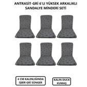 LÜKS ARKALIKLI SANDALYE MİNDERİ 6LI 4CM SÜNGERLİ GRİ ÖRÜMCEK DESEN - 1