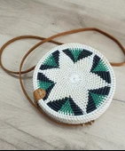 Çanta Bambu Rattan El Yapımı Deri Askı Kadın Hasır Omuz Çantası Beyaz Renk - 2